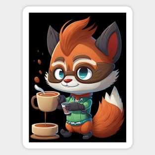 Red Panda & Coffee Kawaii Anime Bear & Coffee Lover Gamer Magnet